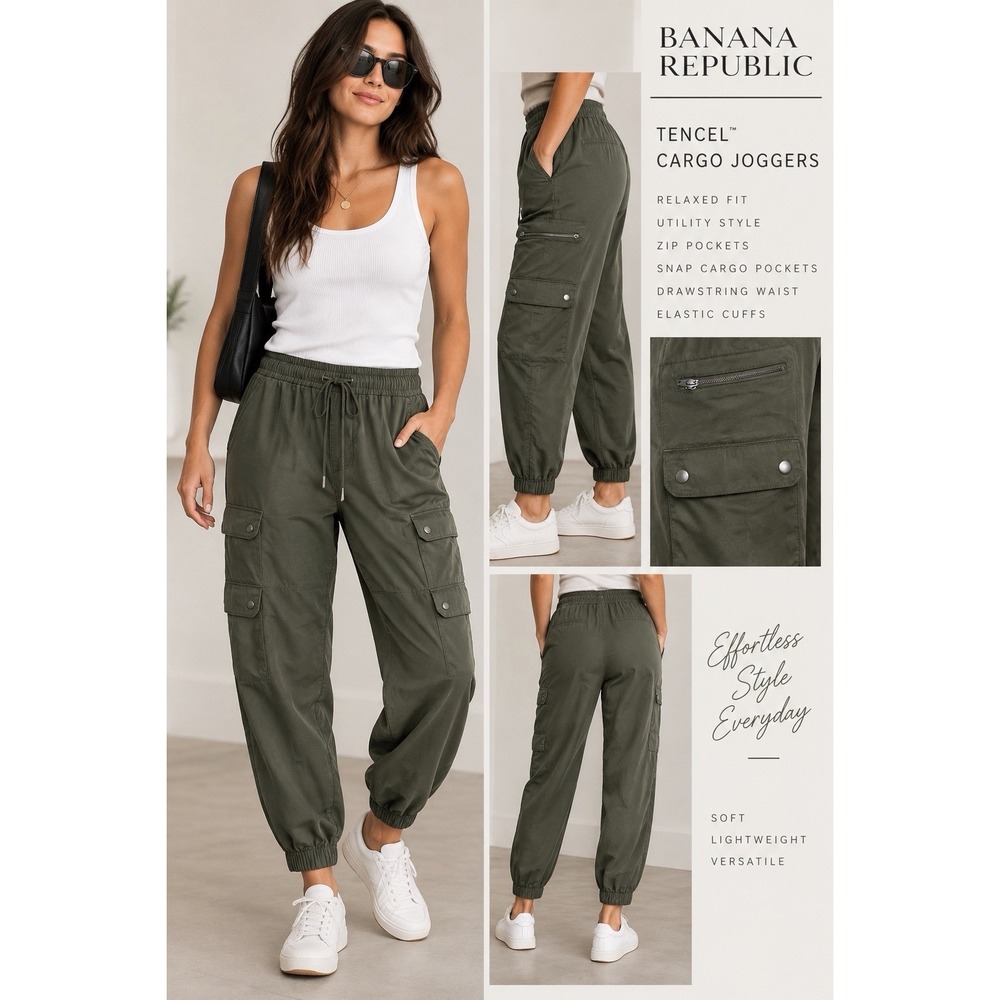 Banana Republic TENCEL Cargo Jogger Pants S Petite Green Baggy Utility